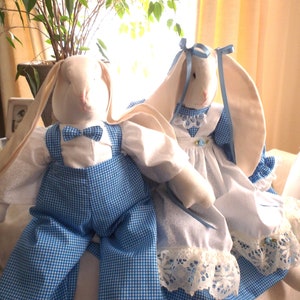 Set of Bunny Rabbits, Boy and Girl in Blue and White ,Flopply Ears image 5