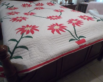 Beautiful Handpiced,Handquilted Hand Appliqued Poinsettia Quilt ,Pattern # 39 of Mountain Mist, & Stearns and Forster