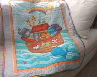 Noah Ark Pattern  Quilted Quilt  Made in America