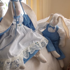 Set of Bunny Rabbits, Boy and Girl in Blue and White ,Flopply Ears image 1