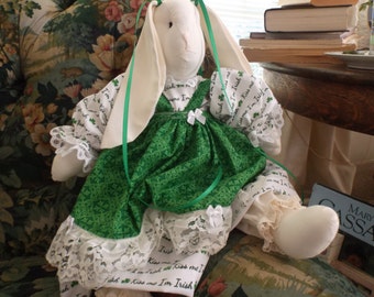 Irish Stuffed Bunny Rabbit" Kiss Me I am Irish" on the Dress