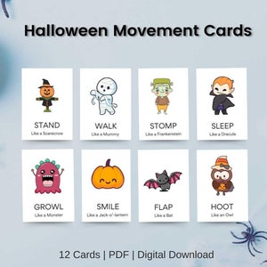 Halloween Movement Cards for Kids, Fall Activity Bundle, Halloween Action Cards,, Educational Digital Pre-k, School Activities, Download PDF
