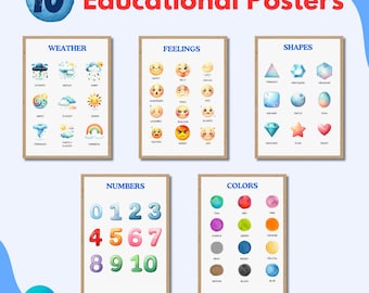 Set of Educational Posters, Homeschool Printables, Montessori Classroom Decor, Alphabet Poster, Rainbow Kids Wall Art, Digital Download