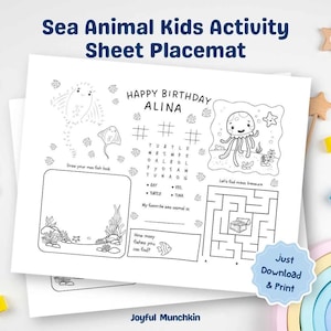 Under The Sea Birthday Kids Activity Printable Instant Download, Ocean Activity Placemat, Under The Sea Activities Sheets, Maze Activity