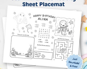 Under The Sea Birthday Kids Activity Printable Instant Download, Ocean Activity Placemat, Under The Sea Activities Sheets, Maze Activity