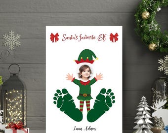 Personalized Christmas Elf Footprint Art, Christmas gift footprint, Gift For Grandparent, DIY baby first Christmas keepsake, Canva Template