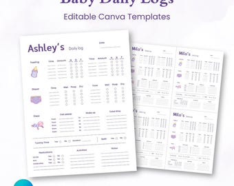 Plantilla de Canva para el registro diario del cuidado del bebé, registro de informes del bebé, registro diario editable, registro de alimentación del bebé, rastreador de la rutina de sueño del bebé, imprimible