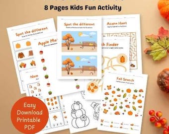 Fall Activity Pages for Kids, Fall Activity Bundle, Printable Coloring Sheets, Educational School Activities, Download PDF