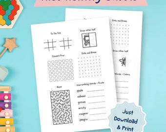 Kids Activity Placemat Printable, Kids Coloring and Activities Sheet, Tic Tac Toe Connect Four, Maze PDF Fun for Children Instant Download