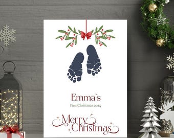 Personalized Mistletoes Footprint Art, Christmas gift footprints, Gift For Grandparent, DIY baby&#39;s first Christmas keepsake, Download PDF