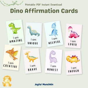 Dino Affirmation Cards for Kids, Printable Dinosaur Cards, Dino Toddler Educational School Activities, Download PDF