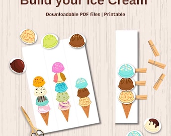 Ice Cream Builder Activity, Montessori Materials, Fine Motor Skills, Pre-school, Homeschool, Educational School Activities, Download PDF