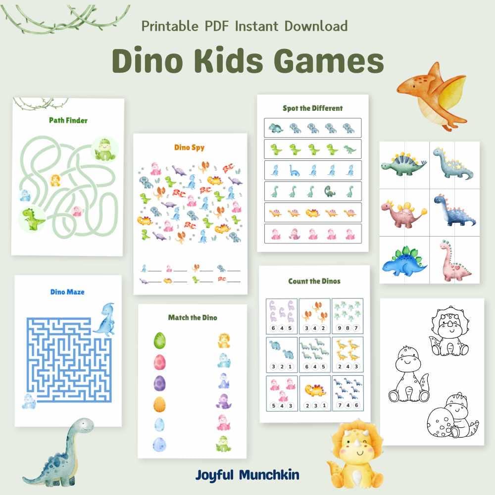 Dino Games for Kids, Printable 14 Dinosaur Party Games, Dino Coloring Sheet, Dino Birthday Game, Educational School Activities, Download PDF
