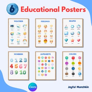 Set of Educational Posters, Homeschool Printables, Montessori Classroom Decor, Alphabet Poster, Rainbow Kids Wall Art, Digital Download
