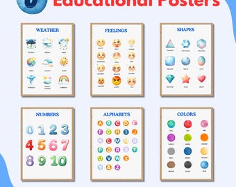 Set of Educational Posters, Homeschool Printables, Montessori Classroom Decor, Alphabet Poster, Rainbow Kids Wall Art, Digital Download