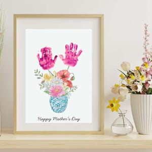 Happy Mother’s Day Baby Hand Print Keepsake, Gift to Mom From Baby, Flower Kids Toddlers Handprint, DIY Mother&#39;s Day Craft Gift