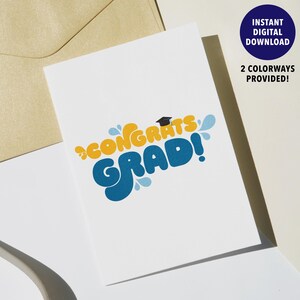 Tarjeta de graduación imprimible, regalo de graduación de secundaria y universidad para graduados, tarjeta de 5x7, regalos de última hora, tipográfica y divertida.