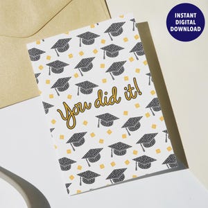 Afdrukbare afstudeerkaart, afstudeercadeau middelbare school en universiteit, 5 x 7 kaart, lastminutecadeaus, typografisch en leuk