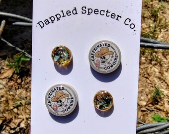 Caffeinated Cowgirl- Stud Earrings- Cowgirl- Country Girl- Summertime- Fun Lightweight Earrings- Resin/Stainless Steel