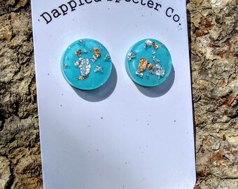 Pale Blue Shimmer With Silver and Rose Gold Foils- Studs Earrings- Fun Lightweight Earrings- Resin/Stainless Steel