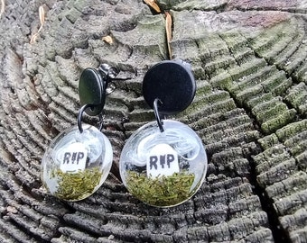 Gravestone Dangle Stud Earrings- Fun Lightweight Earrings- Resin/Stainless Steel