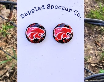 Wildcat School Spirit- School Pride- Black White Red- Fun Lightweight Earrings- Resin/Stainless Steel