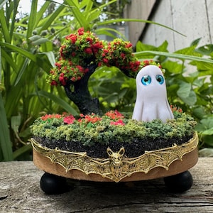 Polymer Clay Ghost, diorama, Spooky home decor, Whimsical Woodland Fairycore, adopt a ghost, Ghosts, Ghost Diorama