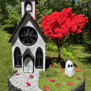 Polymer Clay Ghost, light up ornament, Spooky home decor, Whimsical Woodland Fairycore for her, adopt a ghost, glass dome, ghost diorama