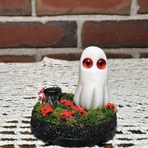 Polymer Clay Ghost, diorama, Spooky home decor, Whimsical Woodland Fairycore, adopt a ghost, Ghosts, Ghost Diorama