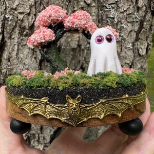 Polymer Clay Ghost, diorama, Spooky home decor, Whimsical Woodland Fairycore, Adopt a ghost, Ghosts,  Ghost Diorama