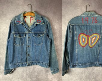 Vintage 1970s Hand Embroidered Butterfly Roebucks Denim Jacket, 1976 "JD"