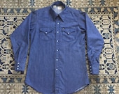 Vintage 70s Lee Denim Western Pearl Snap Shirt, Sz 15 1 2