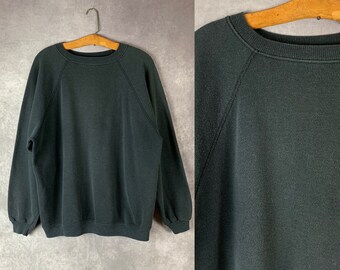 Vintage 90s Plain Black Raglan Slouchy Sweatshirt (XL)