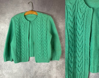 Vintage Hand Knit Green Cardigan Sweater (s/m)