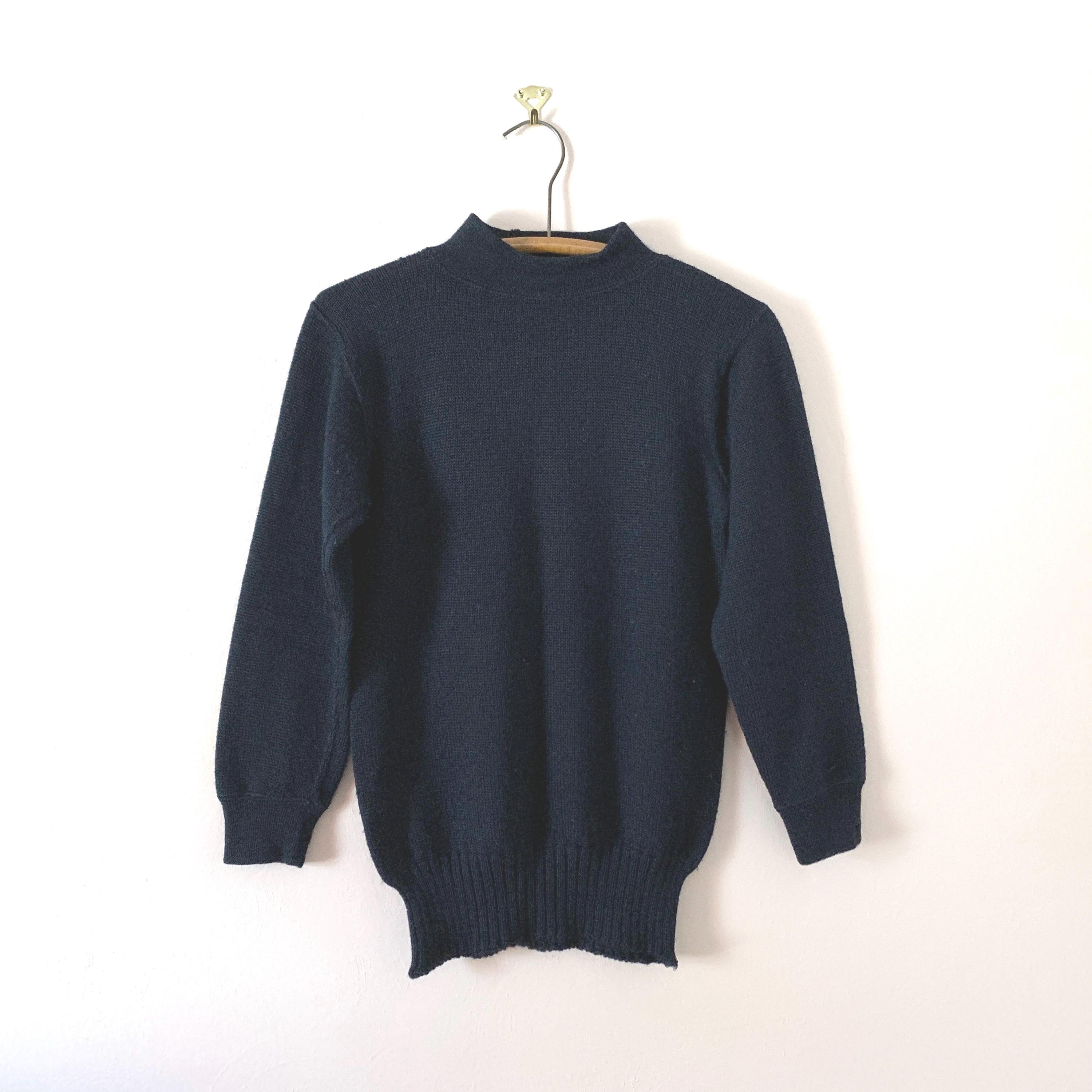 Vintage 1940s WW2 US Navy Blue Military Wool Knit Sweater (XS/S