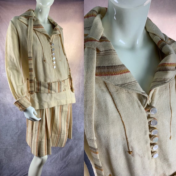 1920s Dress Wool Suit Antique Vintage 20s Cream S… - image 1