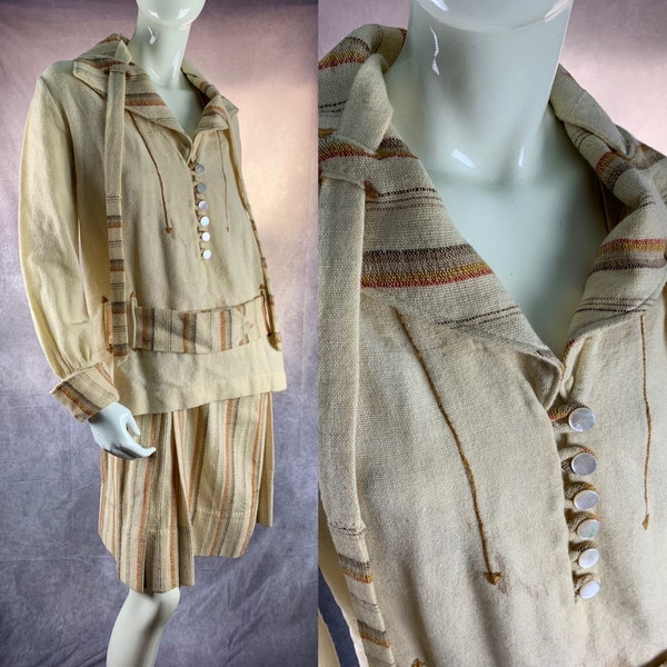 1920s Dress Wool Suit Antique Vintage 20s Cream Stripe 2 Pc Dress - As Is