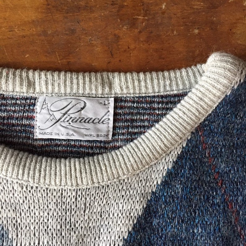 L Vintage Men/'s Indigo /& Chambray Blue Argyle Pullover Sweater