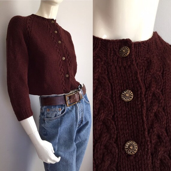 1950s Brown Cardigan / Vintage 50s Walnut Hand Kni