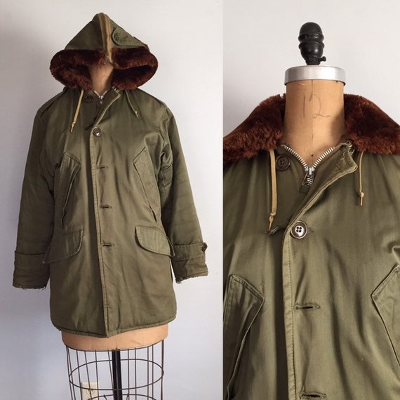 Vintage 1940s 1950s WW2 Korea US Army B-9 Hooded C