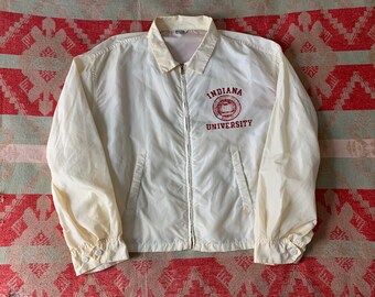 Vintage 1950s Indiana University Jacket 50s Flocked IU Nylon Zip Front Jacket (L/XL)