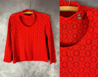 Vintage 1970s Red Stretch Lace Choker Collar Top (xs/s)
