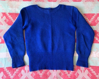 1940s Blue Wool Sweater - Vintage 40s Union Knitting Mill Chunky Knit Sport Pullover