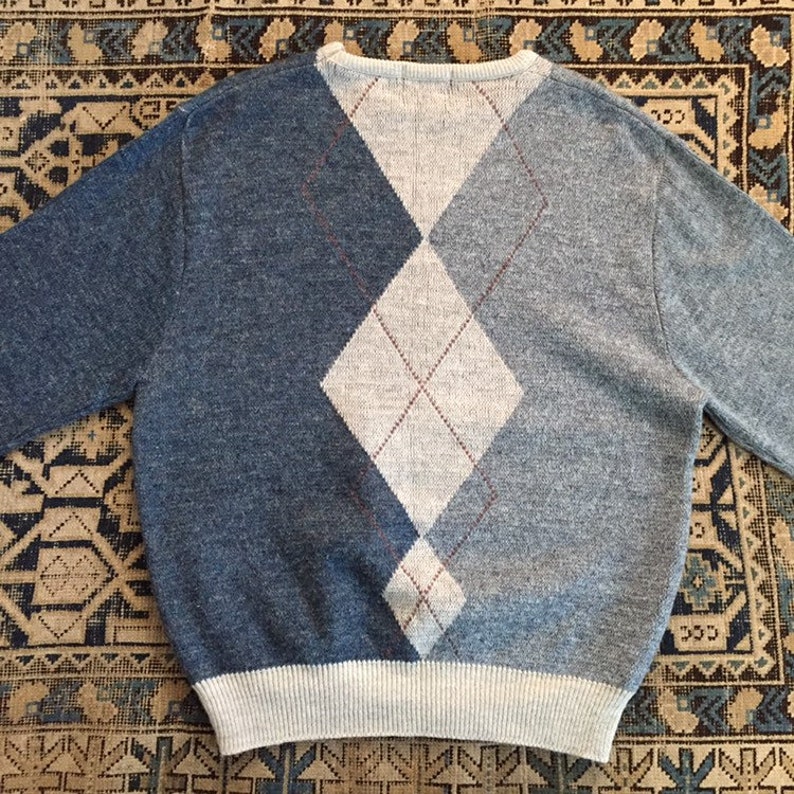L Vintage Men/'s Indigo /& Chambray Blue Argyle Pullover Sweater