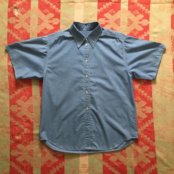 Vintage Women's Chambray Blue Short Sleeve Work Sh