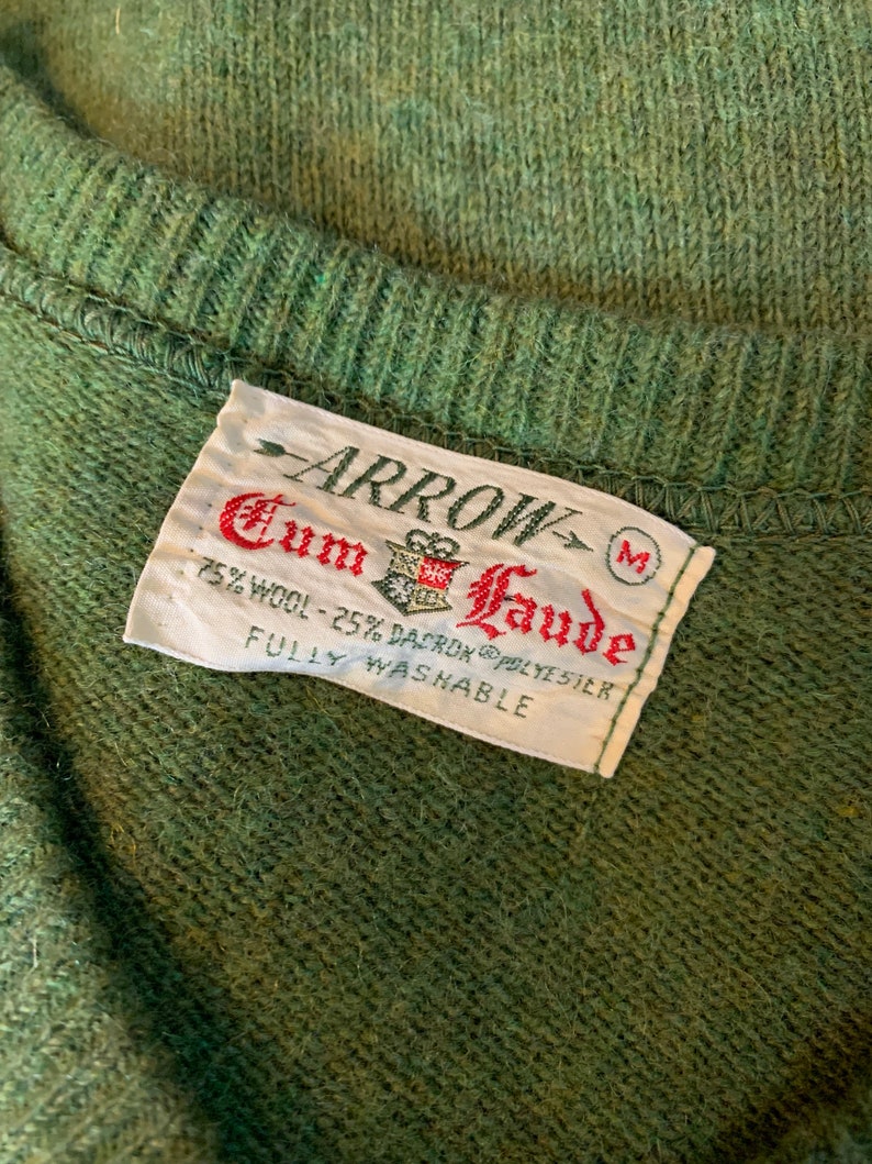 Vintage 60s Mens Arrow Cum Laude Green V-neck SweaterM image 6