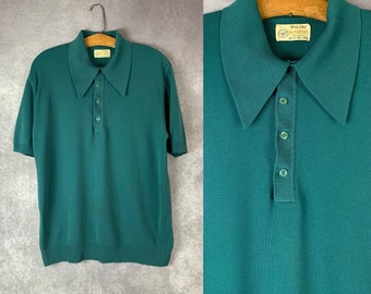 Vintage Men's 1960s 70s Forest Green Ban-Lon Shirt (L)