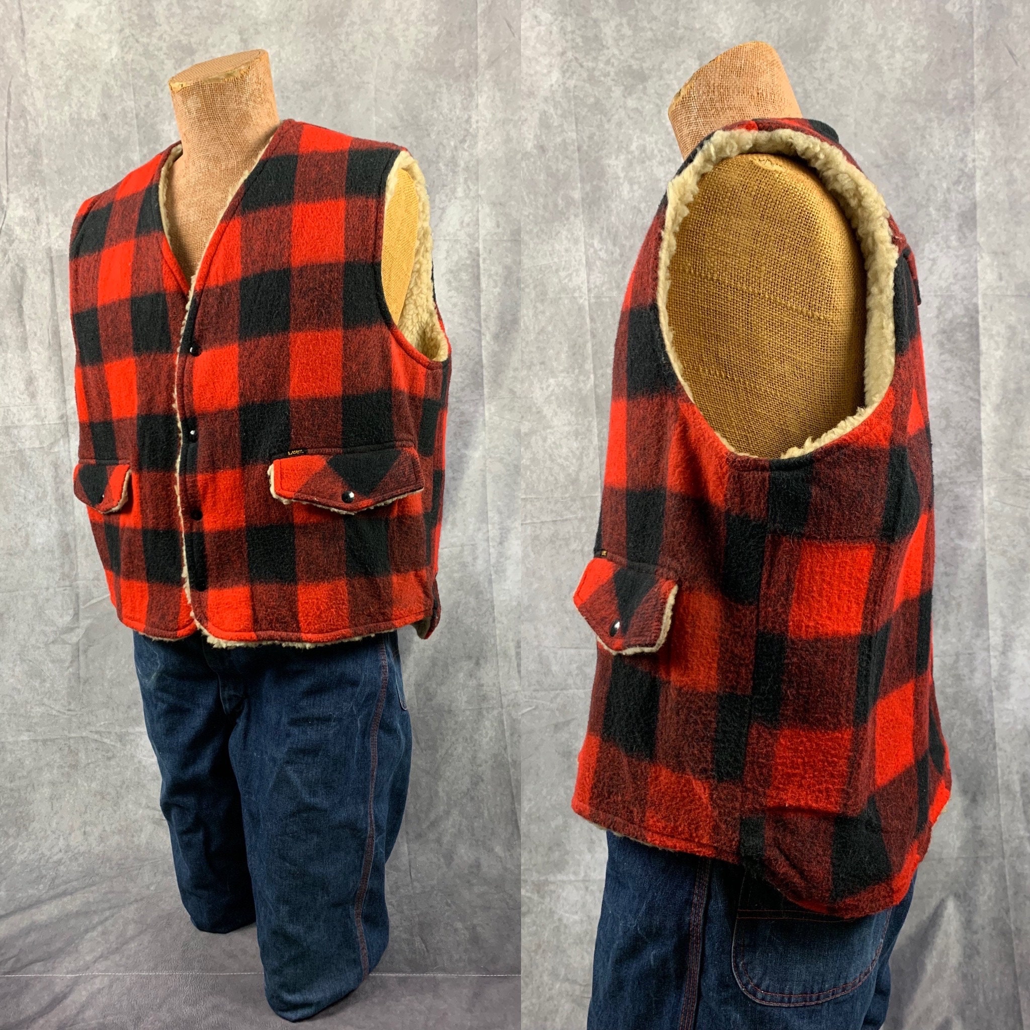 Mens red buffalo shop plaid vest
