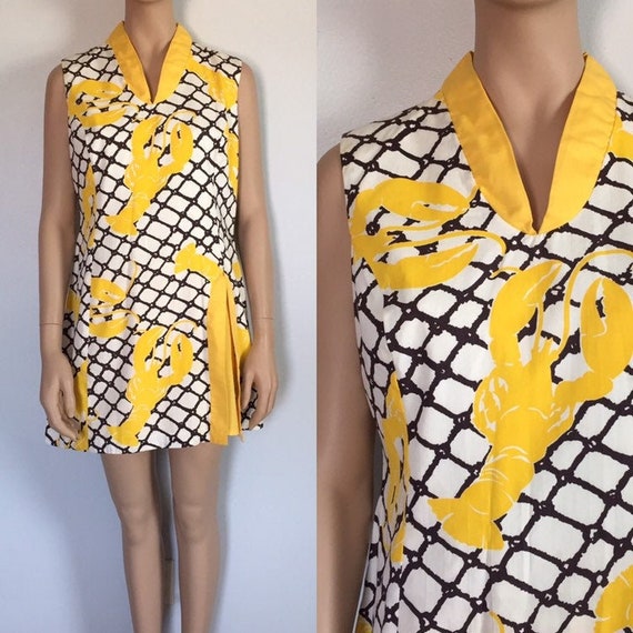 Vintage 1960's 1970's Lobster Print Culotte Dress