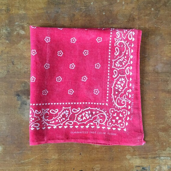 Vintage 1970s Red Tuside Fast Color Cotton Bandana